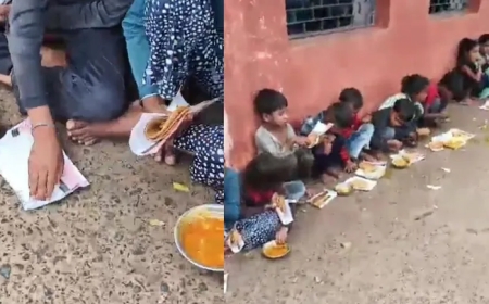 Sheopur School Scandal: Kids Served Mid-Day Meals on Scrap Paper, Principal Suspended