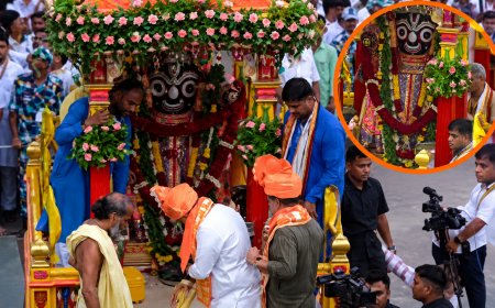 CM Bhupendra Patel Sweeps Road with Golden Broom as Ahmedabad Jagannath Rath Yatra Begins