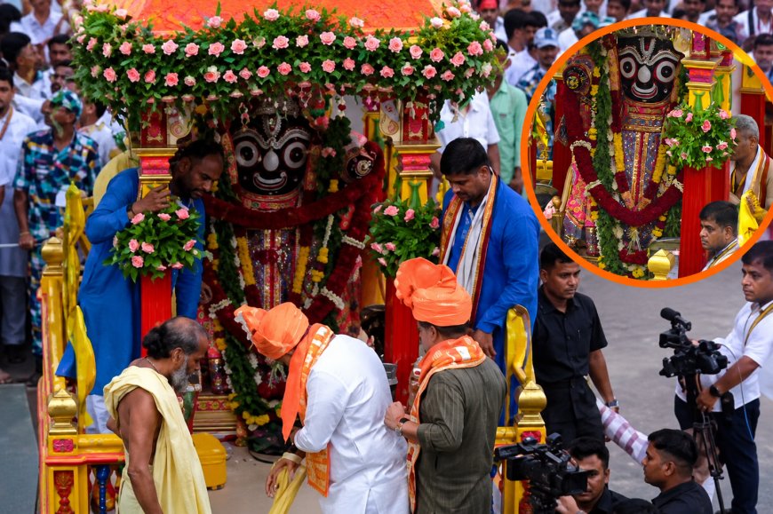 CM Bhupendra Patel Sweeps Road with Golden Broom as Ahmedabad Jagannath Rath Yatra Begins