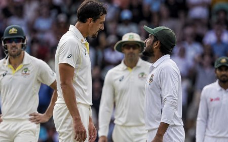 Australia vs Bangladesh Test Gets Heated: Mitchell Starc and Mehidy Hasan Miraz in Tense On-Field Exchange