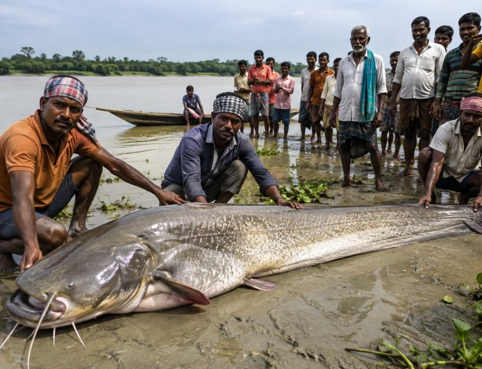 Giant Fish Weighing Up to 100 Kg Swept Into Bihar From Nepal Floods, Fishermen Left Stunned