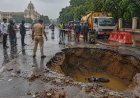 UP: Road Caves In Outside Lucknow University, Youth Falls Into 10-Foot-Deep Pit With Bike