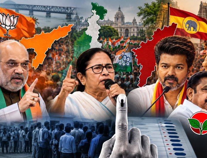 BJP Leads in Assam and Bengal Bypolls, Vijay’s TVK Challenges AIADMK in Tamil Nadu: Key Trends and Political Stakes